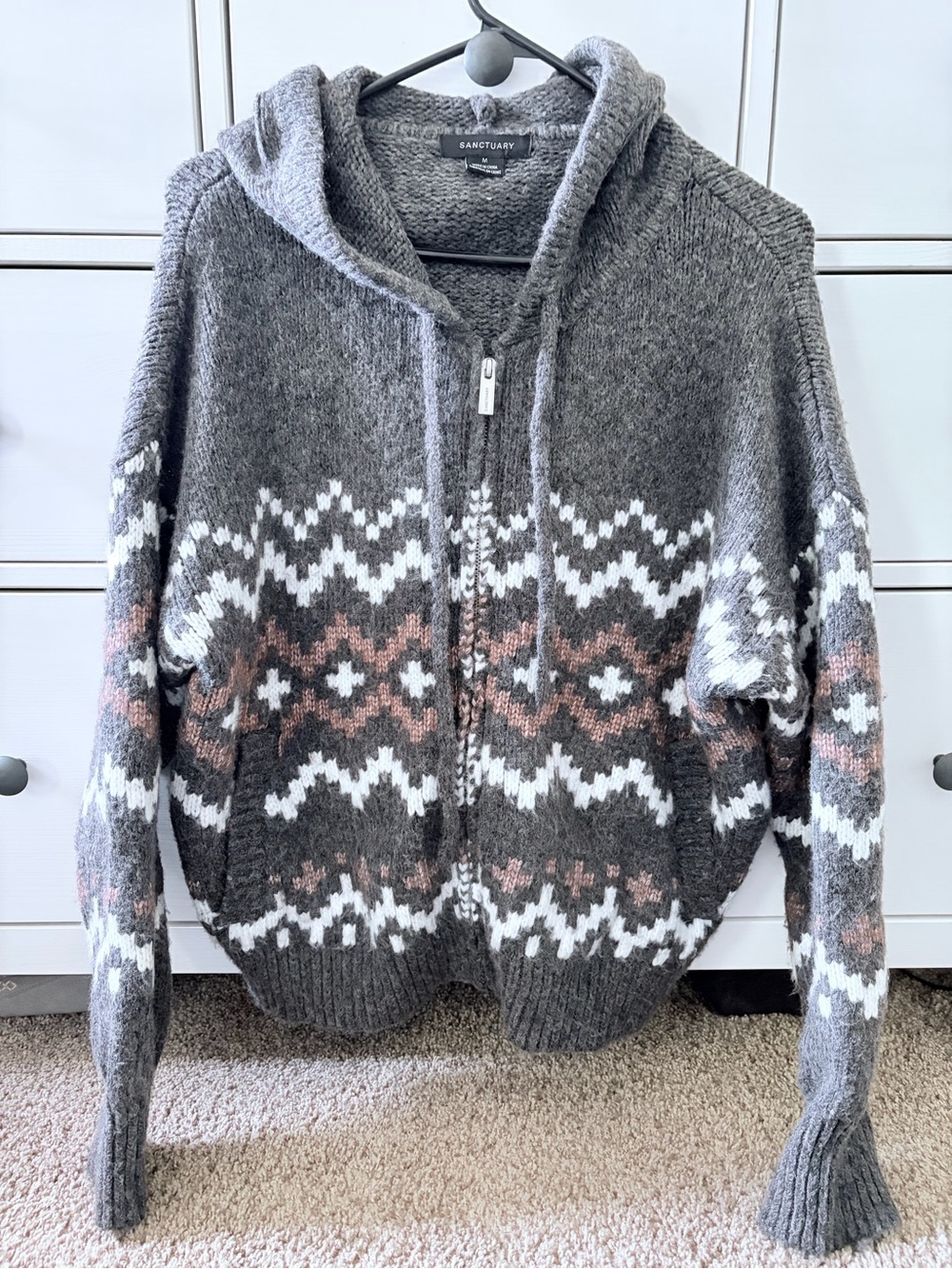 Like new cozy sanctuary zip up fair isle hoodie